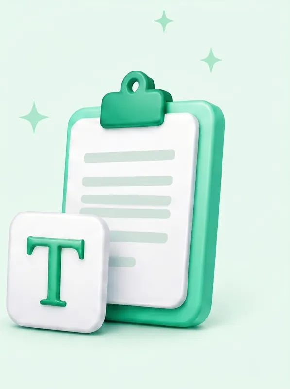 Clipboard and stylized letter T icon showing how to copy and paste fancy Unicode text to social media and apps